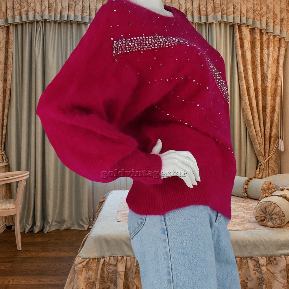Vintage Angora Beaded Pink Pullover Sparkle M